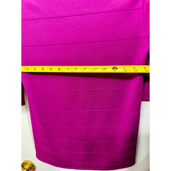 Banana Republic Bright Pink w. Textured Stripes, Ruffle 3/4 Sleeve Blouse - Sm - Picture 8 of 9